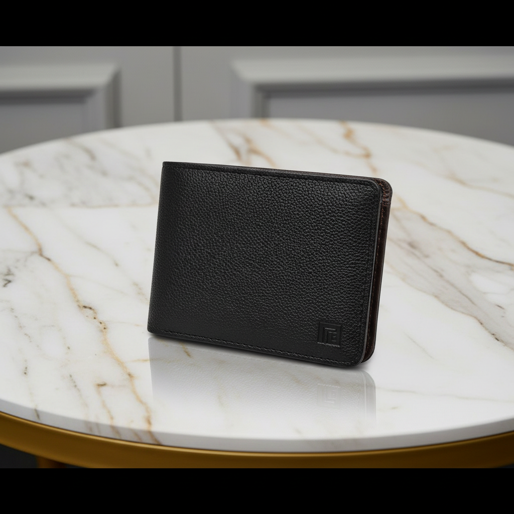 Black leather wallet on a white background