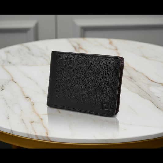 Black leather wallet on a white background