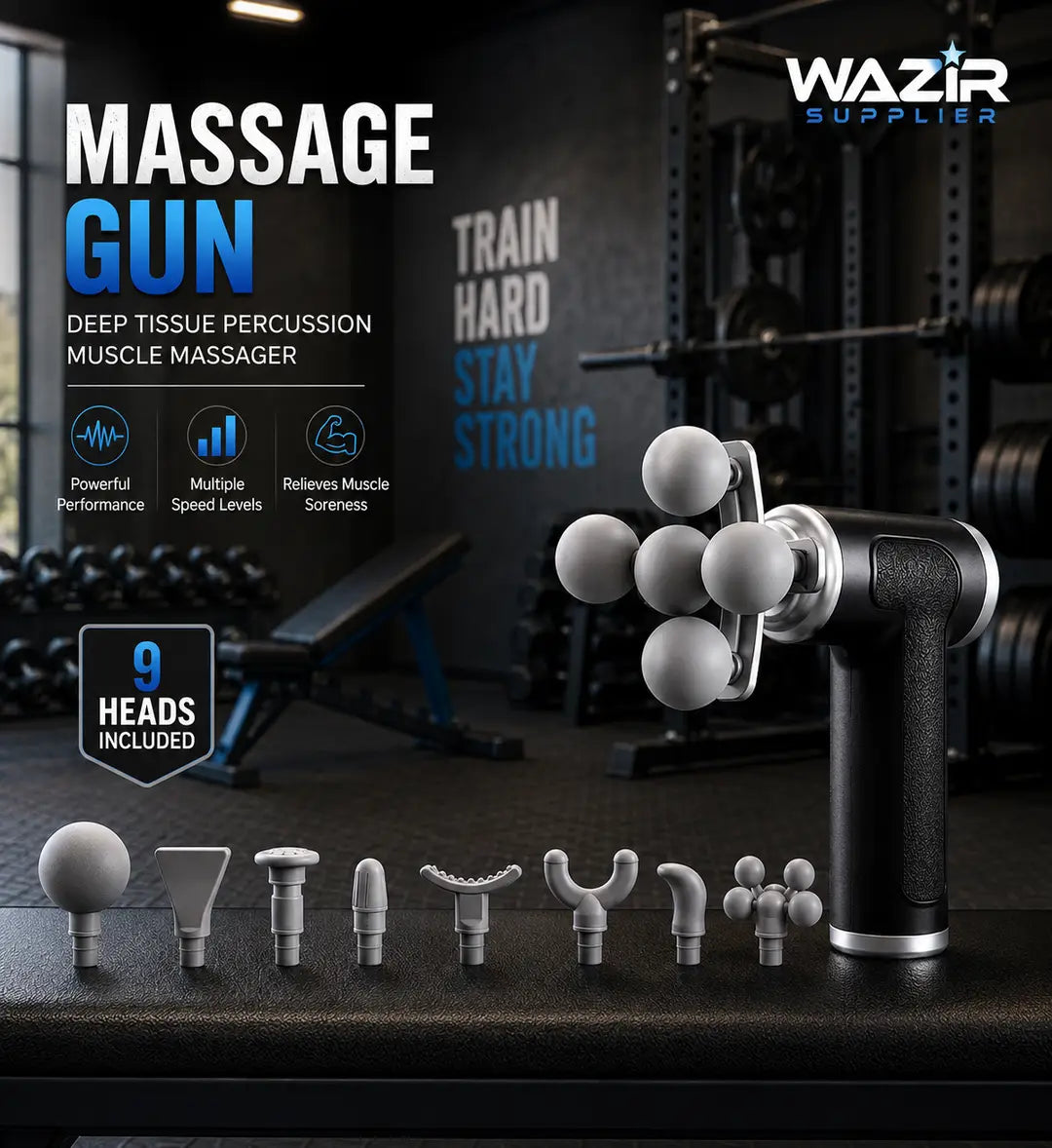 Multi-head massage gun|Deep tissue massager|Percussion muscle massager
|Post workout recovery gun|Athlete muscle massager|Muscle soreness relief tool|Portable percussion massager|